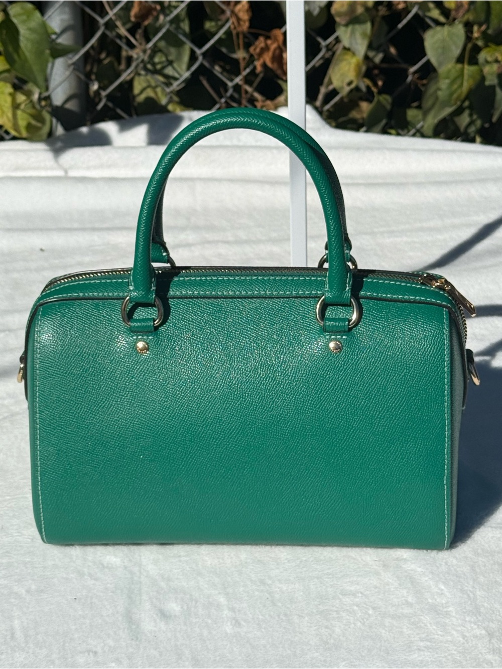 Coach Emerald Green Leather Medium Rowan with Gold Charm Chain. - Picture 3 of 14